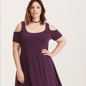 Purple Jersey Cold Shoulder Handkerchief Dress